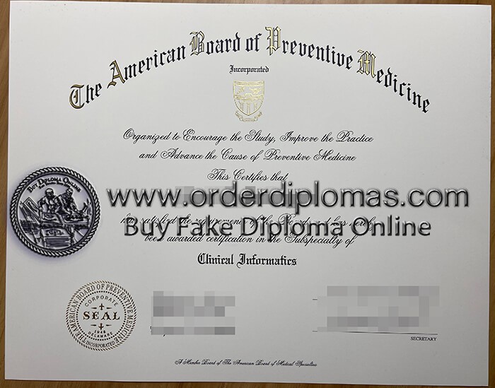 buy fake American Board of Preventive Medicine diploma