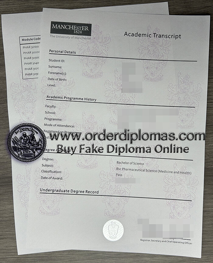 buy fake University of Manchester transcript