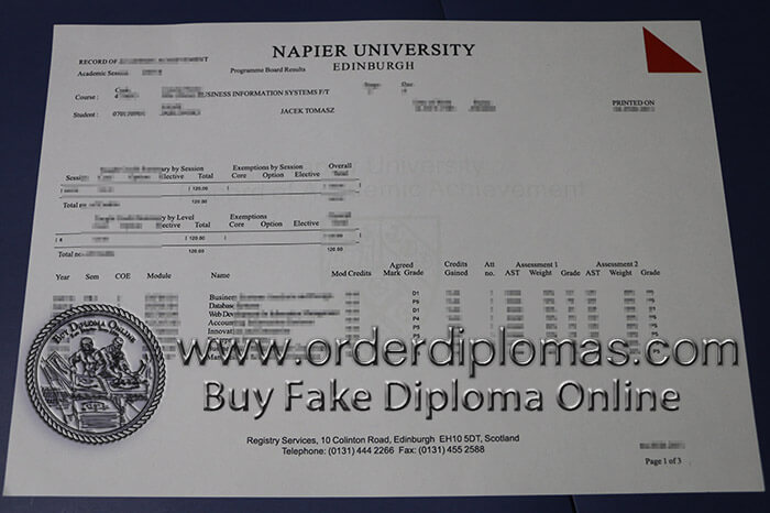 buy fake Napier University Edinburgh transcript