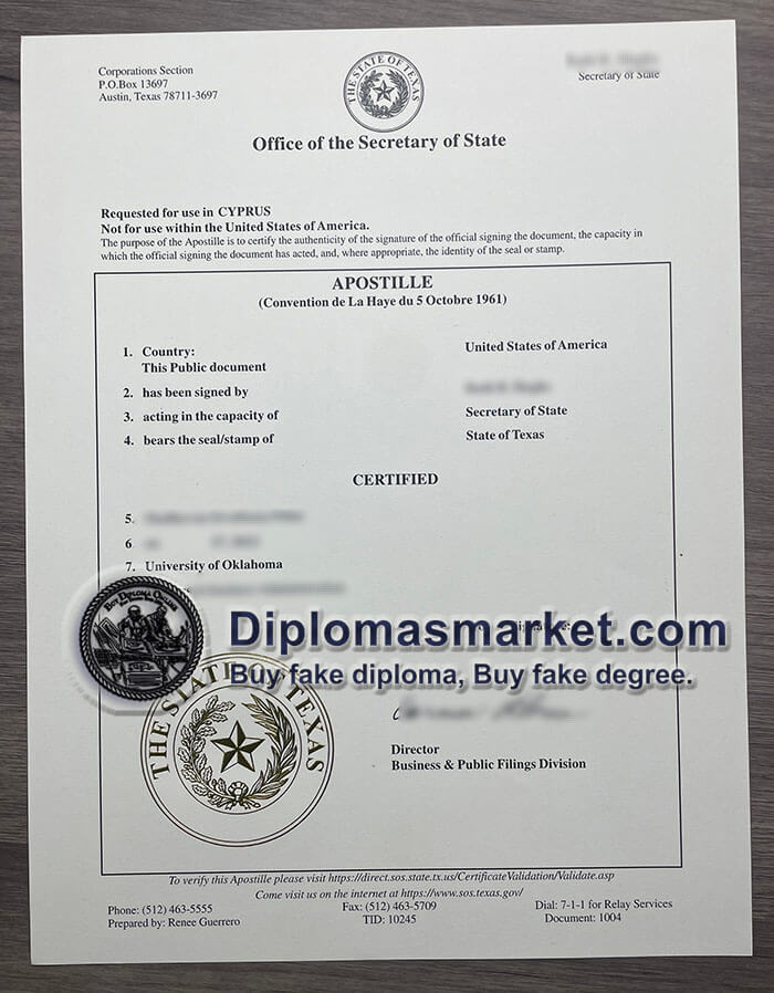 Buy State of Texas Apostille certificate, buy diploma and Apostille.