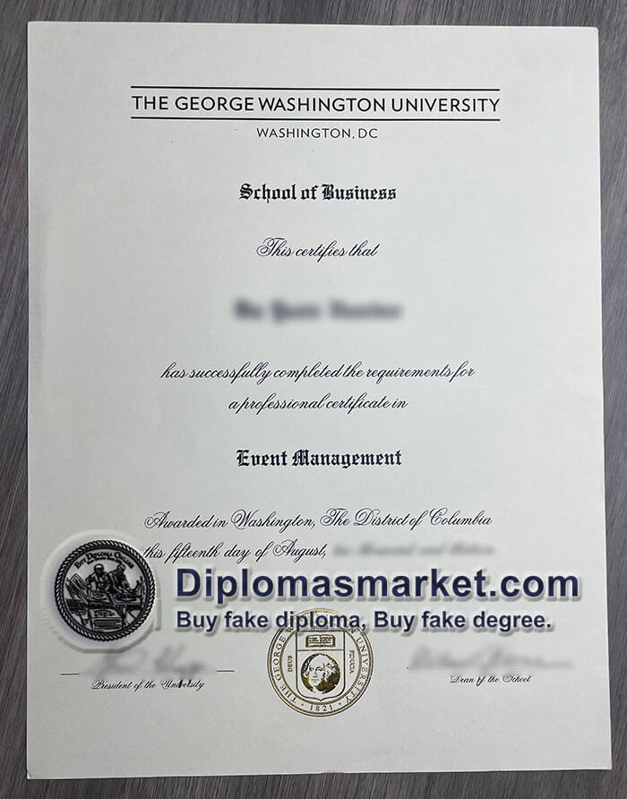 GWU degree, George Washington University diploma sample.