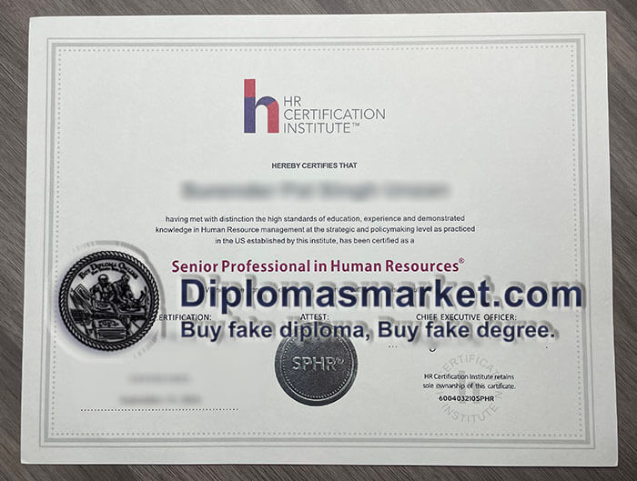 HR Certification Institute certificate, HRCI certificate sample.