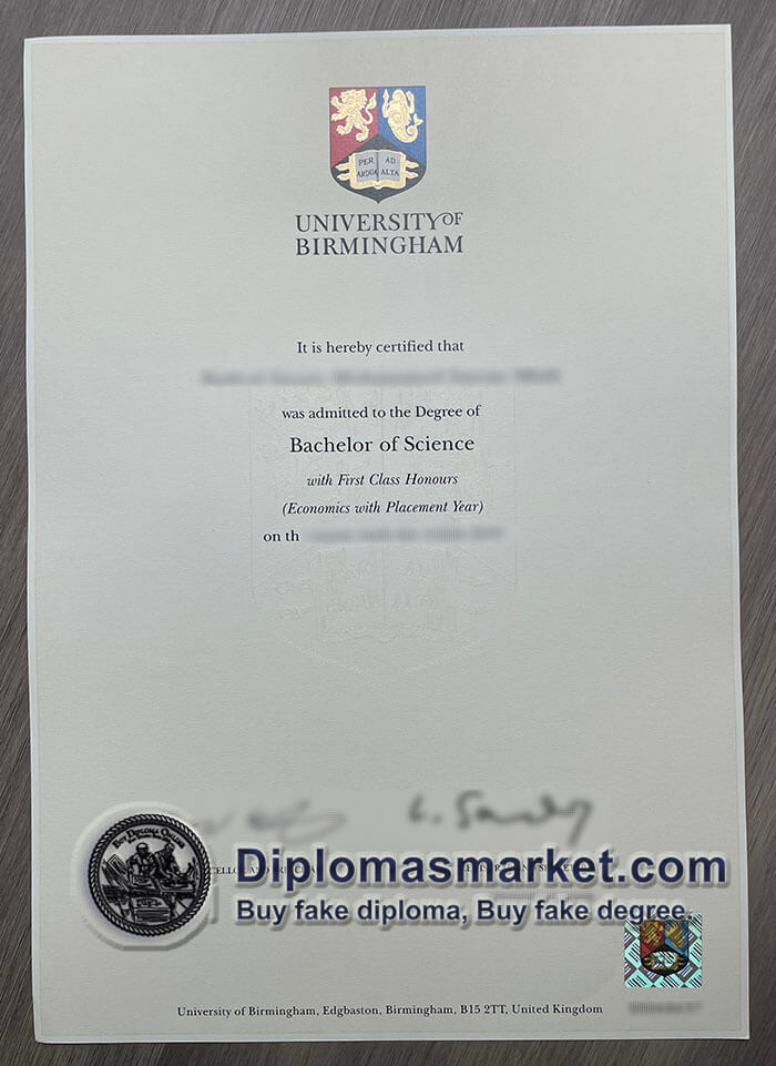 Buy University of Birmingham diploma, fake University of Birmingham diploma sample.