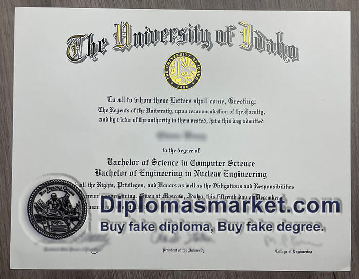 Fake University of Idaho diploma sample