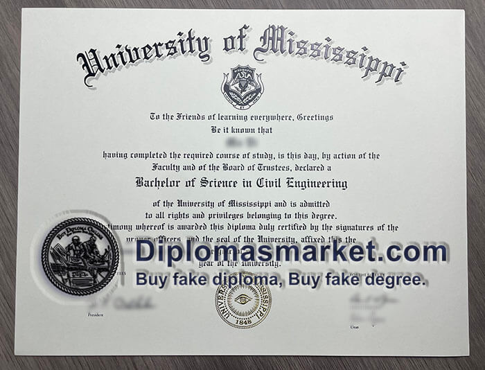 University of Mississippi fake diploma sample