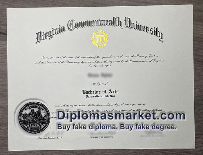 Buy VCU fake diploma. Virginia Commonwealth University diploma sample