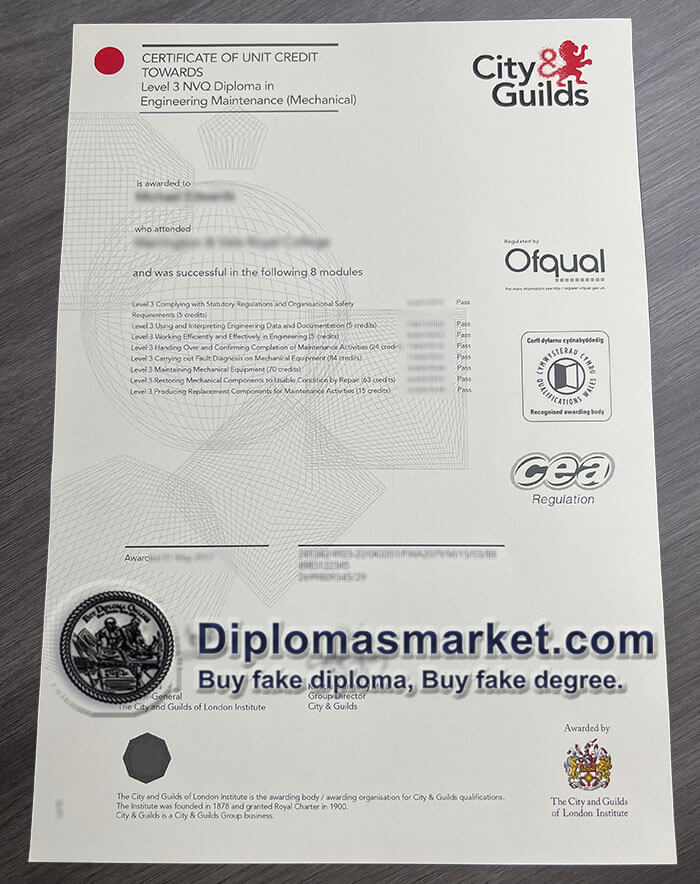 Where to order City and Guilds Level 3 NVQ diploma? buy fake certificate online.