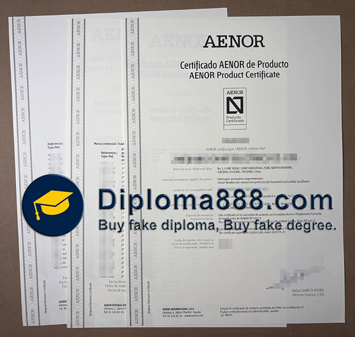 AENOR Product certificate