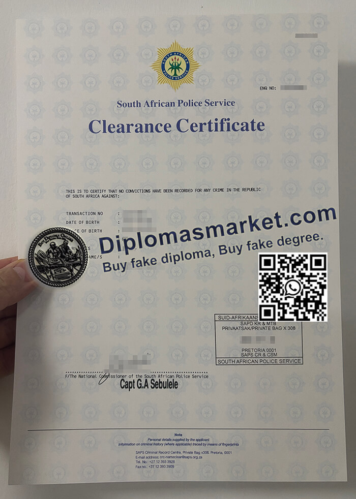 South African Police Clearance Certificate