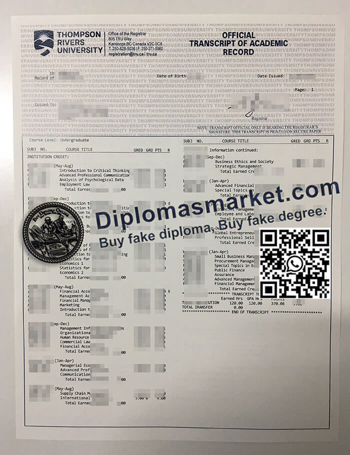 Thompson Rivers University diploma