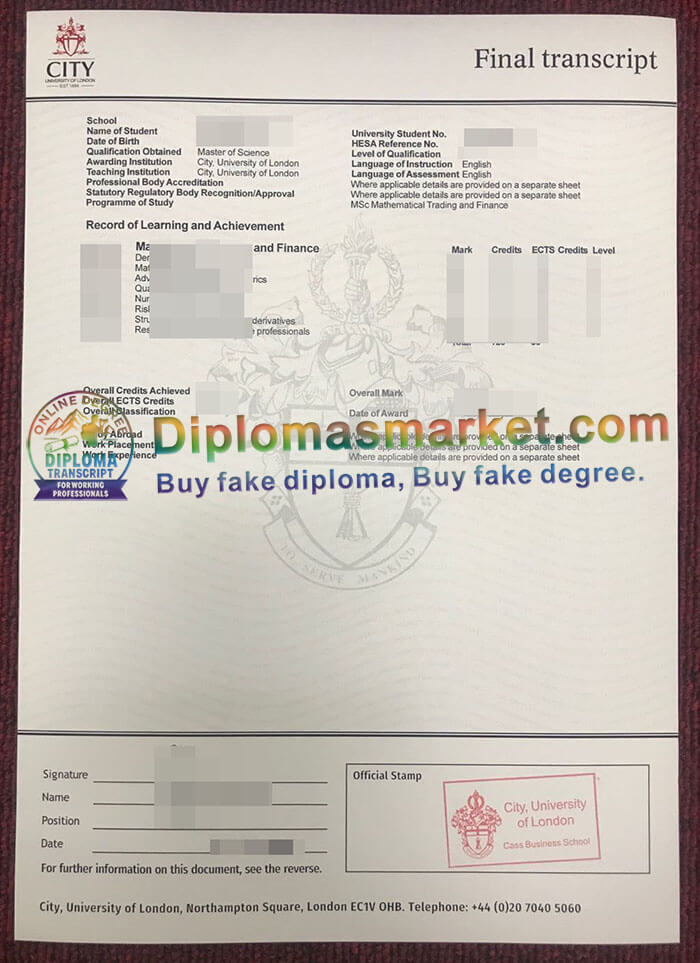 City University of London diploma