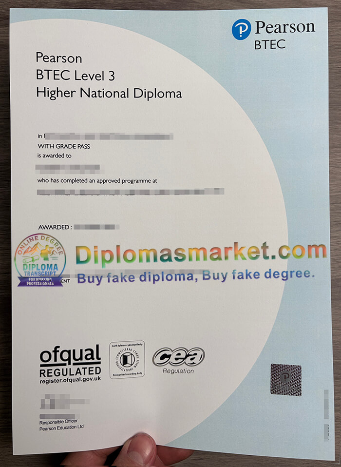 Pearson BTEC Level 3 HND certificate