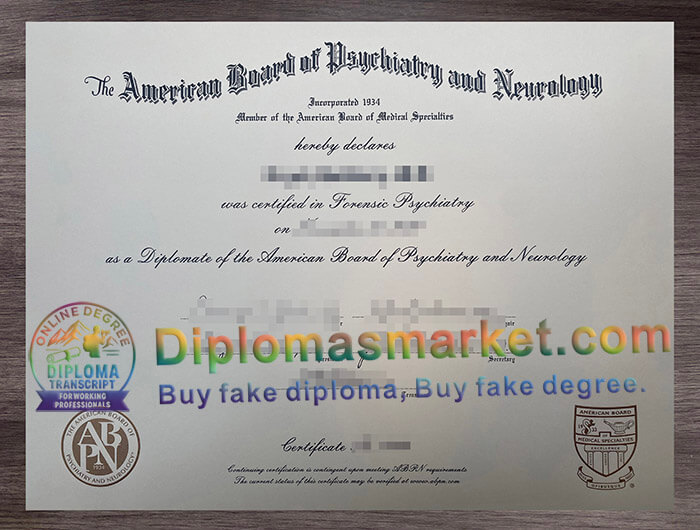 American Board of Psychiatry and Neurology diploma