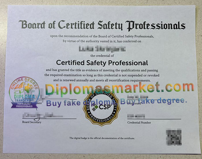 Certified Safety Professional certificate