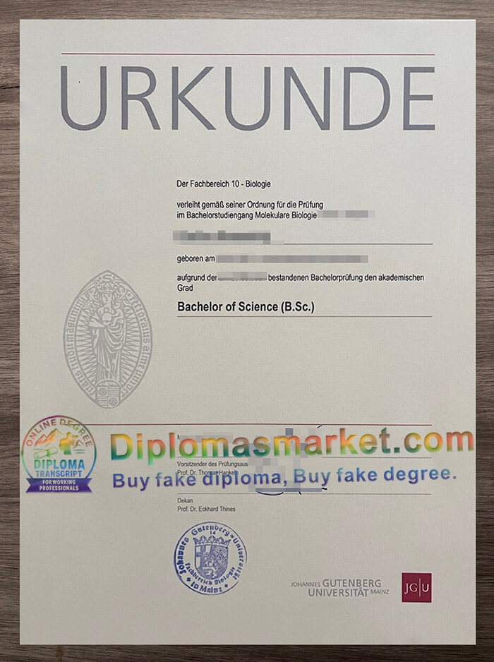 Johannes Gutenberg Universität Mainz Urkunde